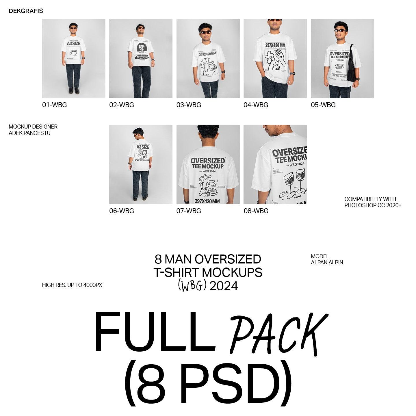 8 Man Oversized T-Shirt Mockups WBG 2024