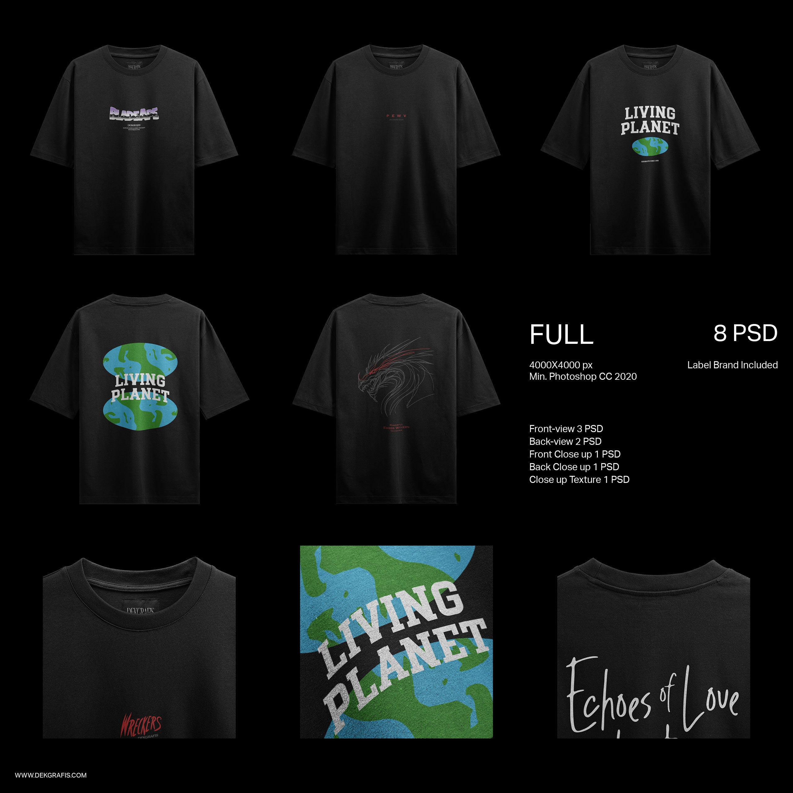 8 Realistic Oversized T-Shirt Mockups BLACK 2024