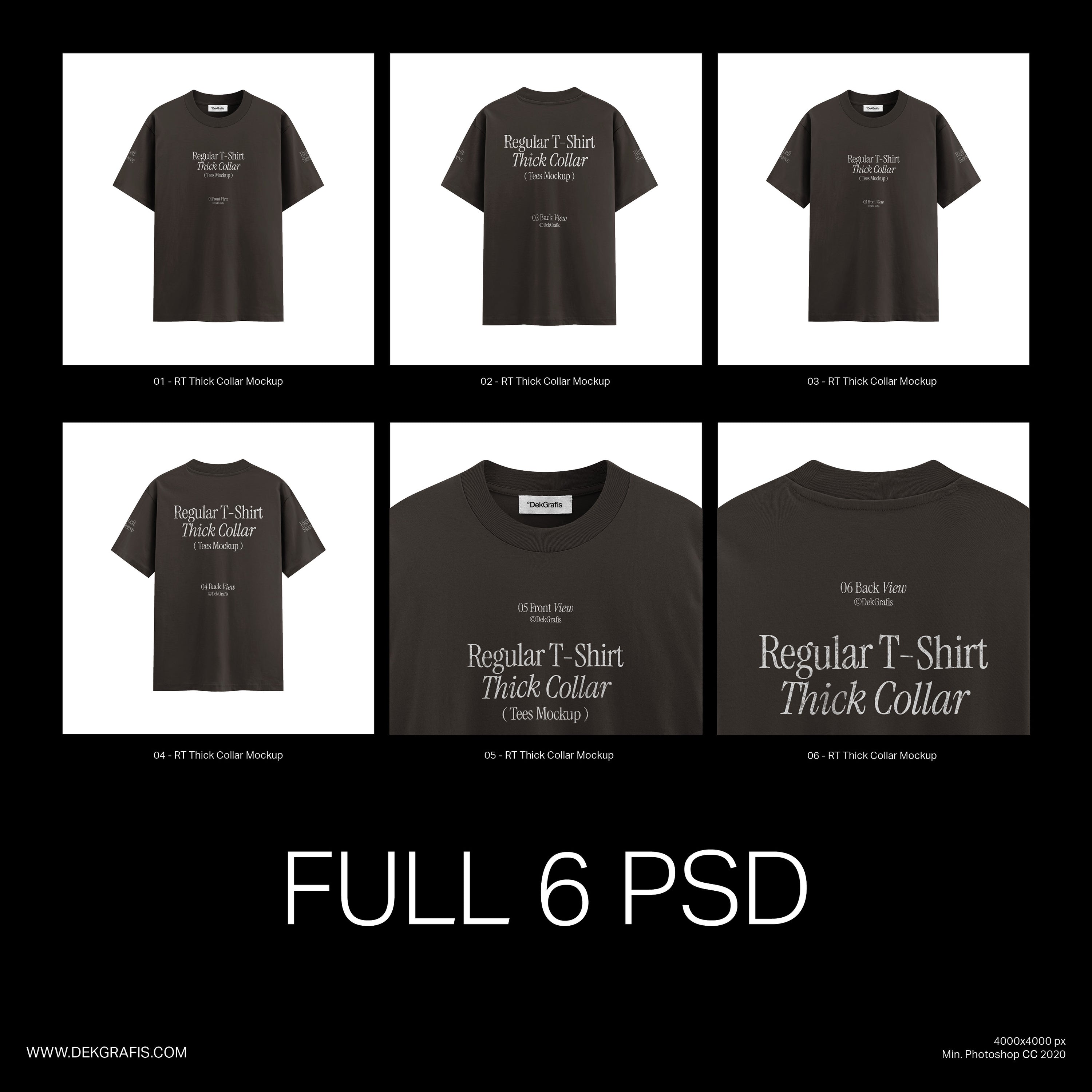 6 Regular T-Shirt Thick Collar Mockups 2024