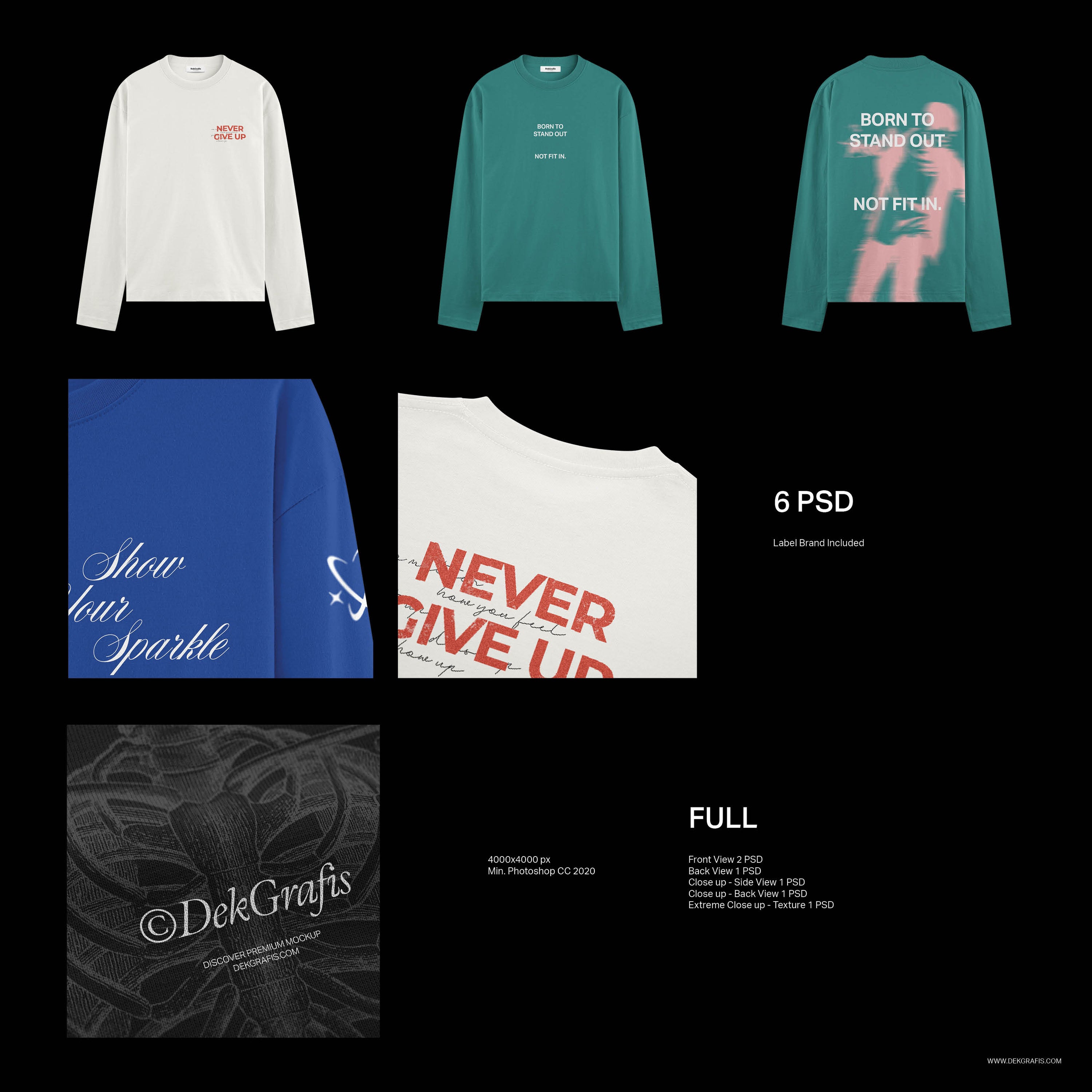 6 Long Sleeve T-Shirt Mockups 2024