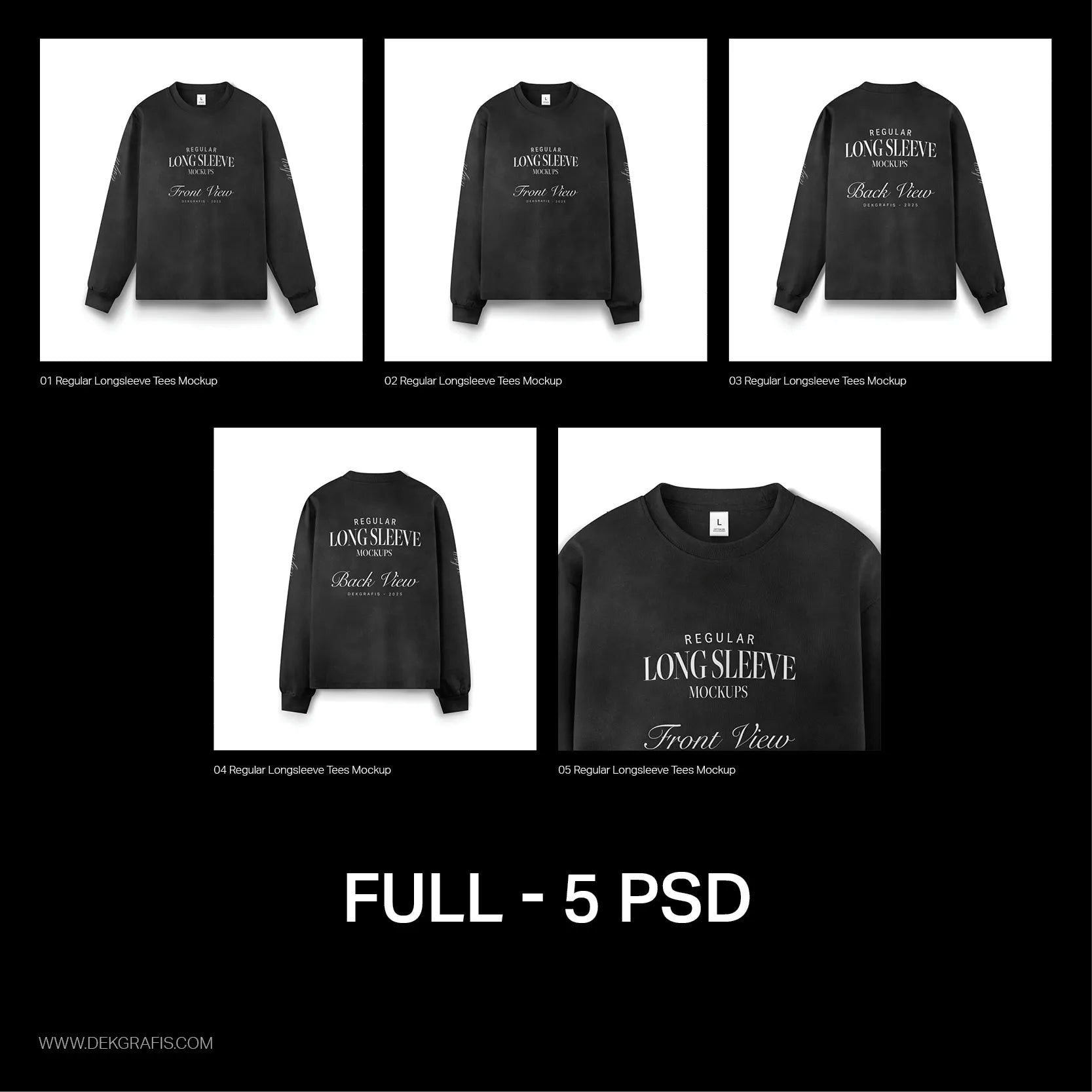 5 Regular Long Sleeve Tees Mockups 2025