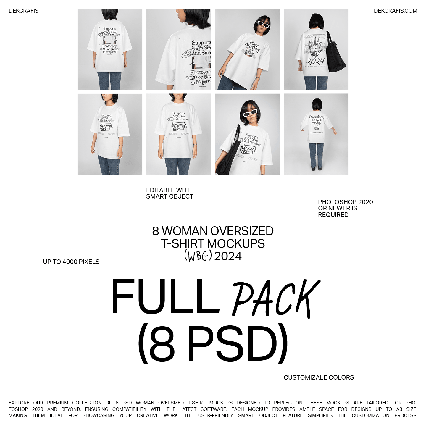 8 Woman Oversized T-Shirt Mockups WBG 2024