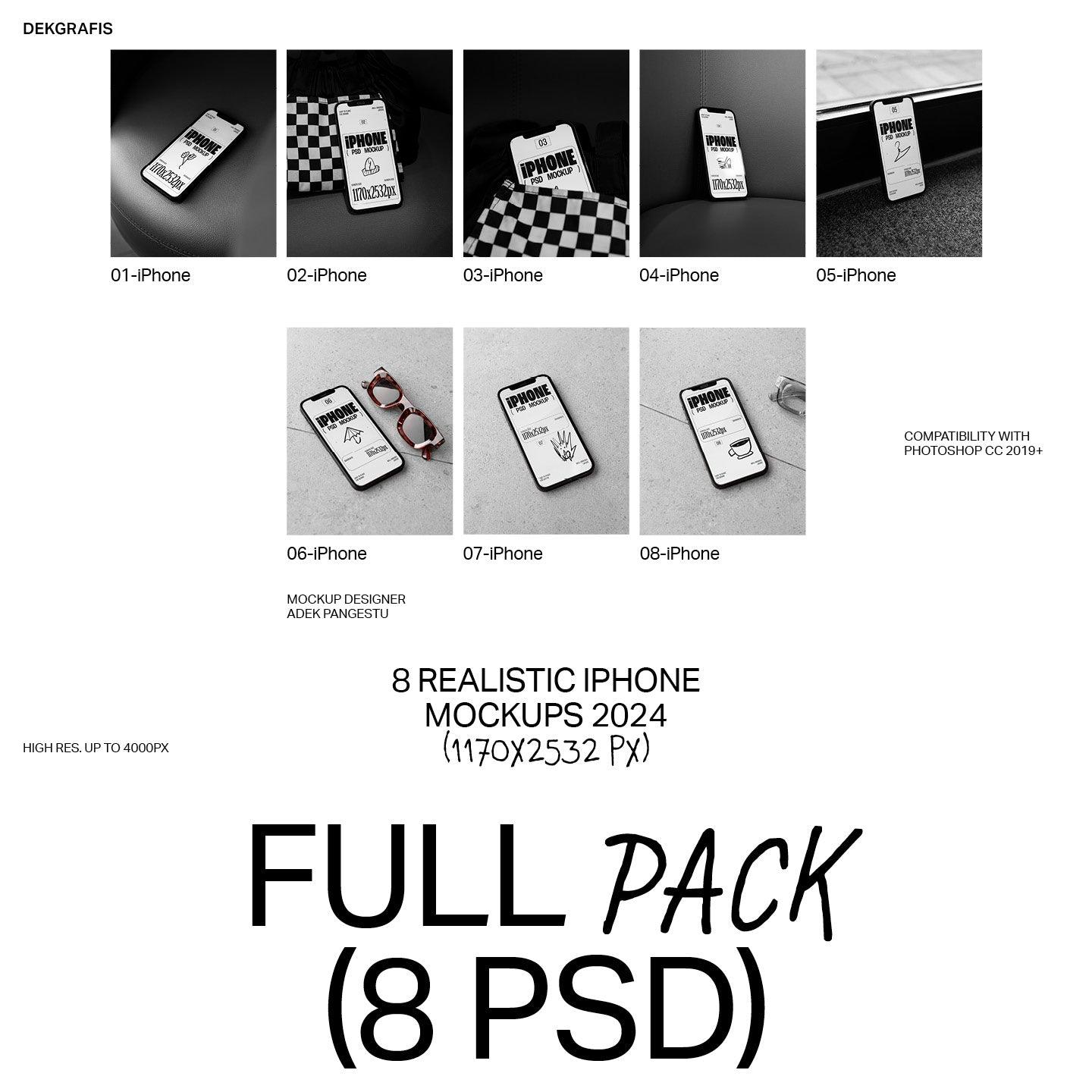 8 Realistic iPhone Mockups (1170x2532px)