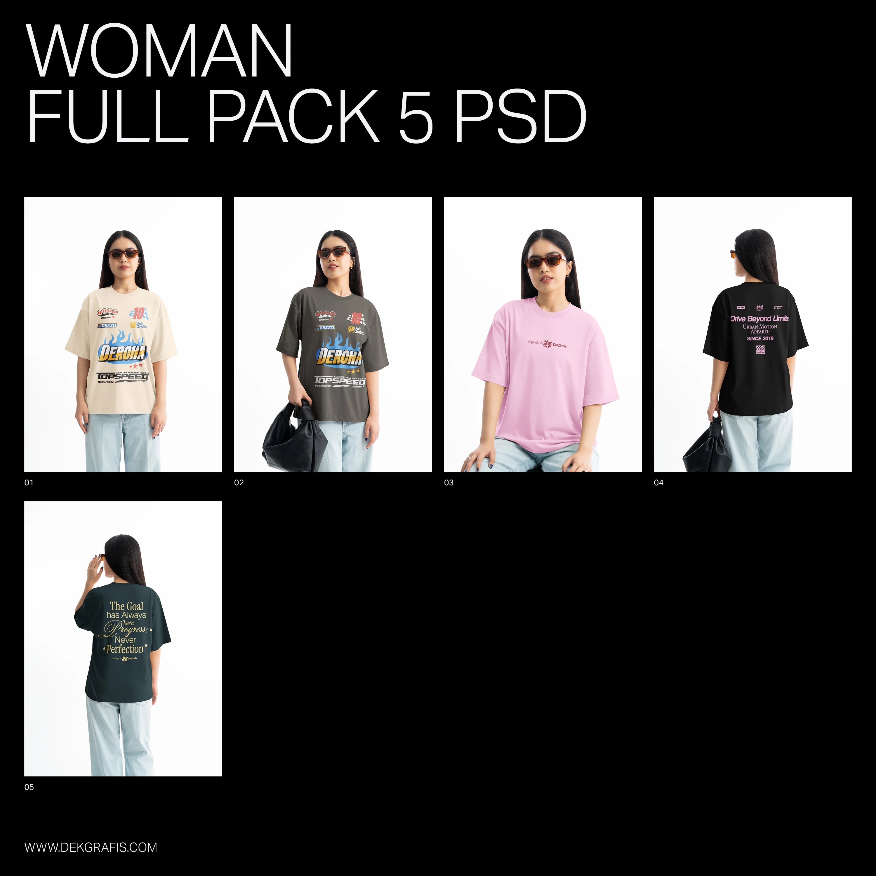 5 Premium Oversized Tees Woman Mockups 2025